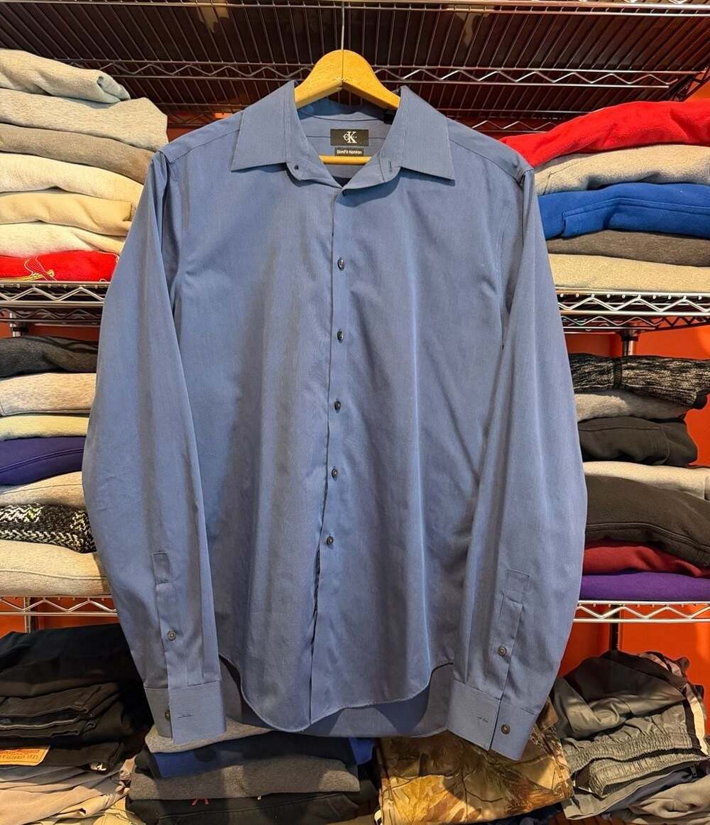 Calvin Klein Slim Fit Non Iron Blue Long Sleeve Dress Shirt 16